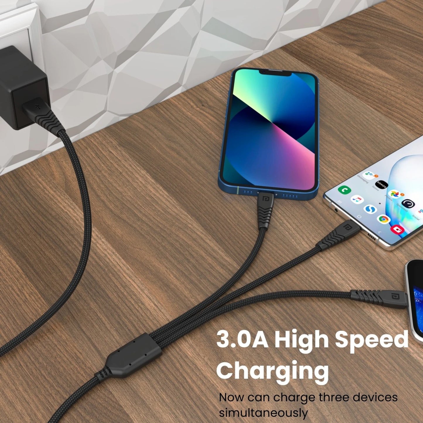 Portronics Konnect A Trio 3-in-1 Multifunctional Cable - Black 1.0 unit