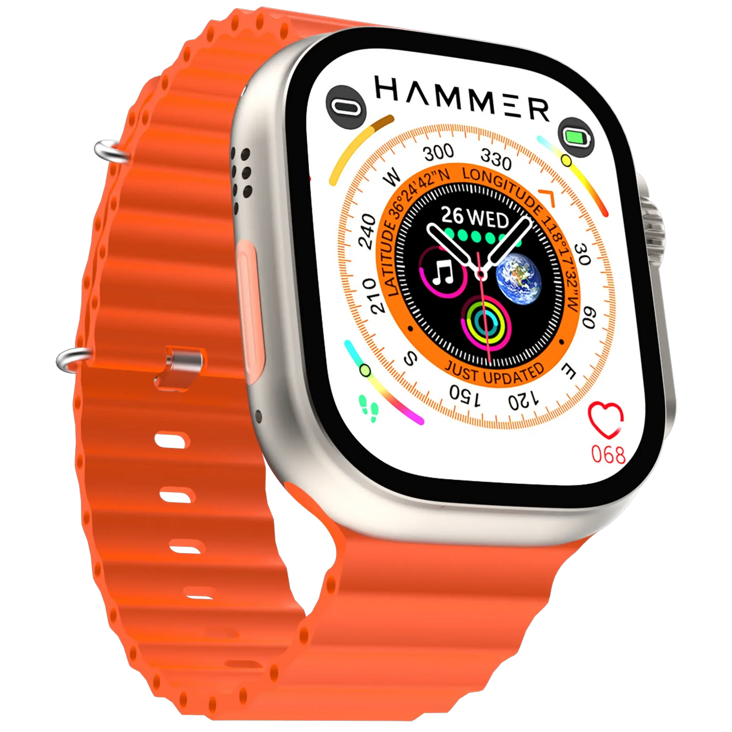 Hammer Ultra Classic Smart Watch, 2.01 inches HD Display, 5 Days Battery Life, Water Resistant, Bluetooth Calling (Black & Orange) 1.0 unit
