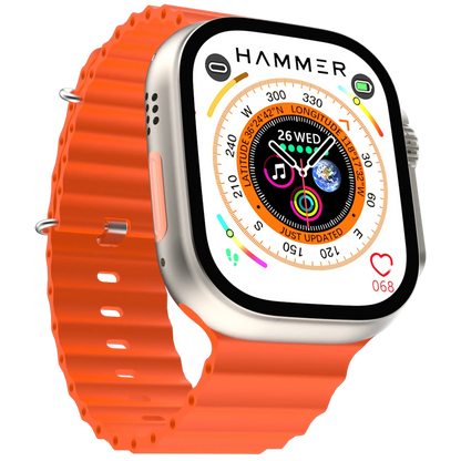 Hammer Ultra Classic Smart Watch, 2.01 inches HD Display, 5 Days Battery Life, Water Resistant, Bluetooth Calling (Black & Orange) 1.0 unit