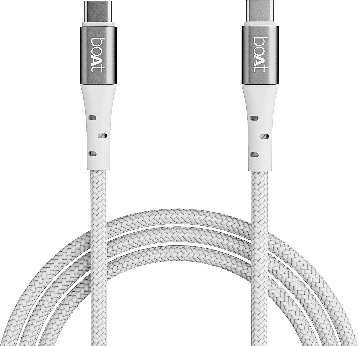boAt C300 3A Fast Charging 1.5 m Type C to Type C Charging Cable, 60 Watts 480 Mbps, Nylon Braided (White) 1.0 Piece