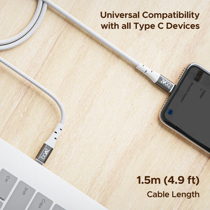 boAt C300 3A Fast Charging 1.5 m Type C to Type C Charging Cable, 60 Watts 480 Mbps, Nylon Braided (White) 1.0 Piece