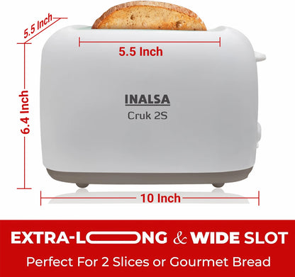 Inalsa Cruk 2S 750 Watt 2 Slice Pop-Up Toaster with 6-Level Browning Control (White) 1.0 unit
