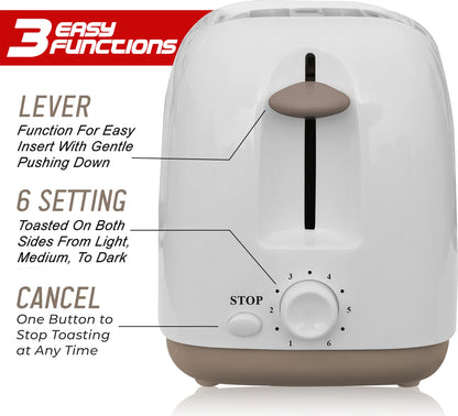 Inalsa Cruk 2S 750 Watt 2 Slice Pop-Up Toaster with 6-Level Browning Control (White) 1.0 unit