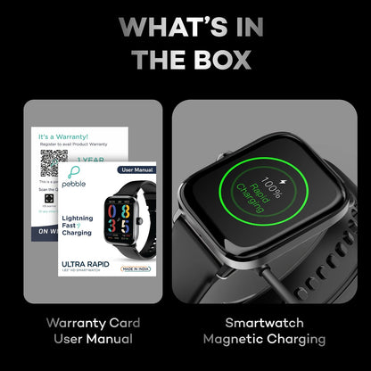 Pebble Ultra Rapid 30 Min Full Charge 1.83" HD Display, Premium Metal Build, BT Calling Smartwatch (Jet Black Strap, Free Size)