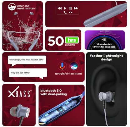 Nu Republic Pulse In-Ear Bluetooth Neckband With Mic, 50 Hrs Playtime, PNC, IPX4, Bluetooth v5.0 (Blue) 1.0 unit