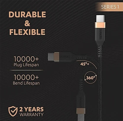 Duracell USB-A to Type-C 65W Braided Fast Charging Cable QC 2.0/3.0 (Black, 1.2m) 1.0 box