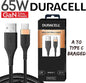 Duracell USB-A to Type-C 65W Braided Fast Charging Cable QC 2.0/3.0 (Black, 1.2m) 1.0 box