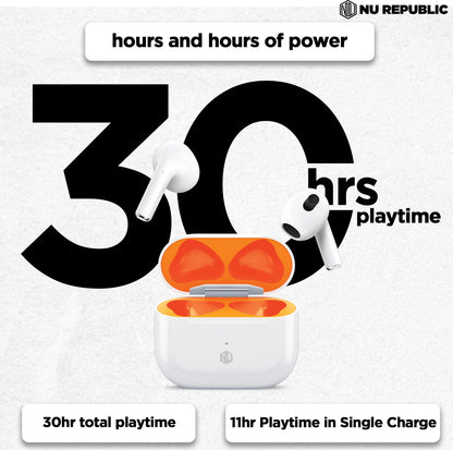 Nu Republic Urban 4 In Ear Truly Wireless Earbuds With Mic, 30 hours Playtime, ANC, IPX4, Bluetooth V5.0 (Orange) 1.0 Piece