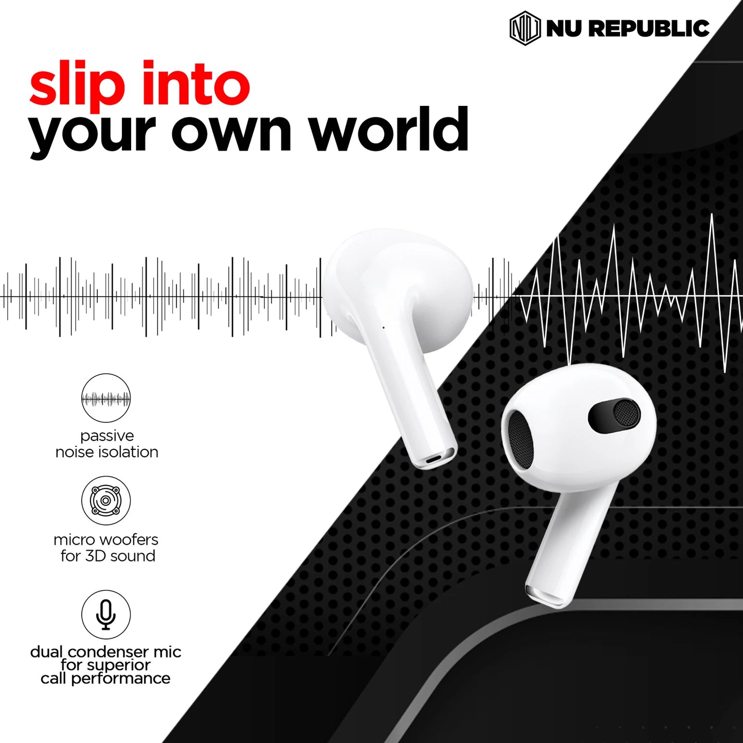 Nu Republic Urban 4 In Ear Truly Wireless Earbuds With Mic, 30 hours Playtime, ANC, IPX4, Bluetooth V5.0 (Orange) 1.0 Piece