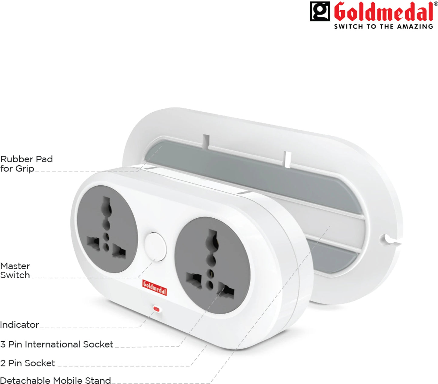 Goldmedal Wall-E 3-Pin Plug Travel Adaptor With Indicator - White 1.0 Piece