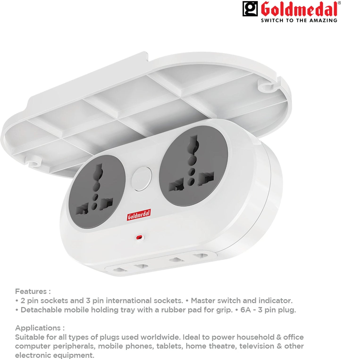 Goldmedal Wall-E 3-Pin Plug Travel Adaptor With Indicator - White 1.0 Piece